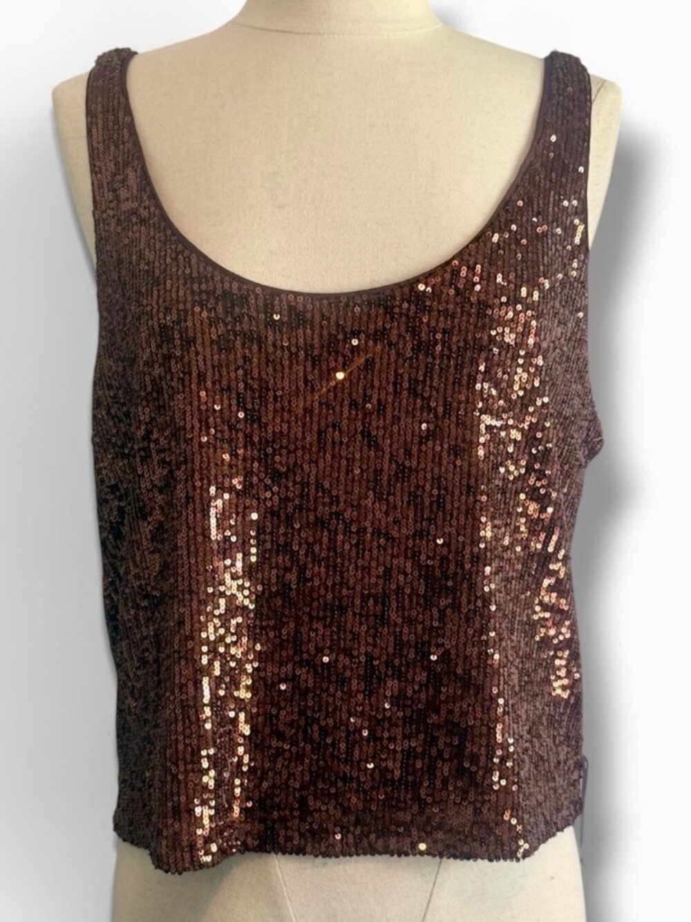 The Drop Brown Sequin Tank Top Medium Scoop Neck Sleeveless Cami Crop